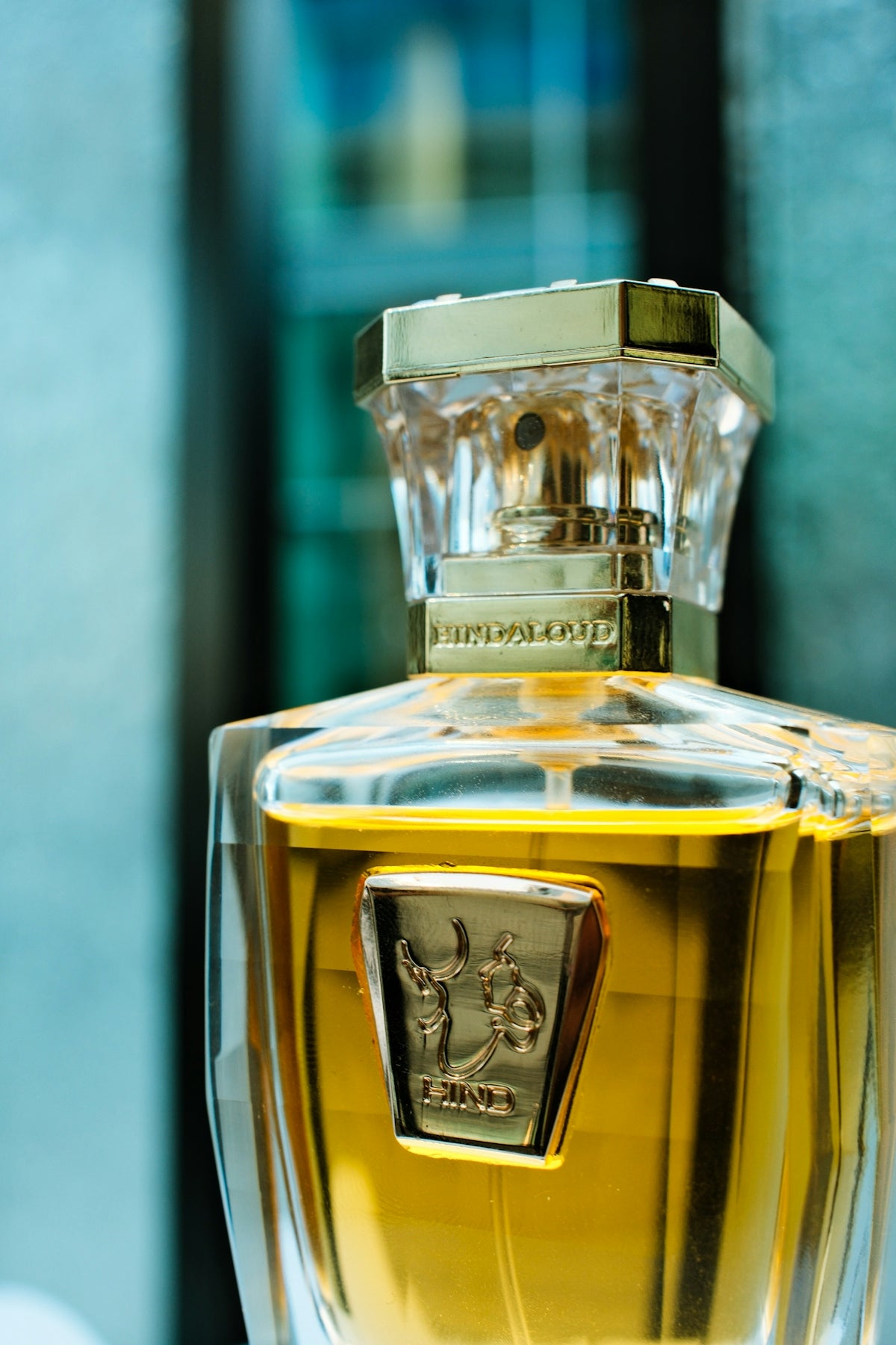 A close up of a bottle of perfume